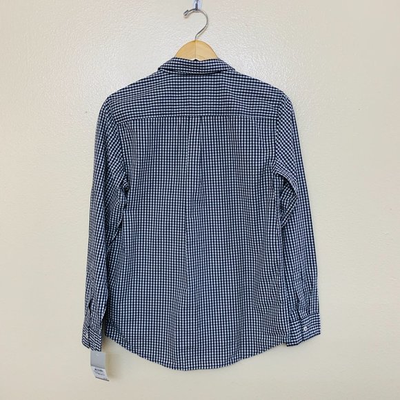 Nordstrom Boys Poplin Button Shirt Collared XL Navy Eclipse Mini Check - Picture 3 of 9
